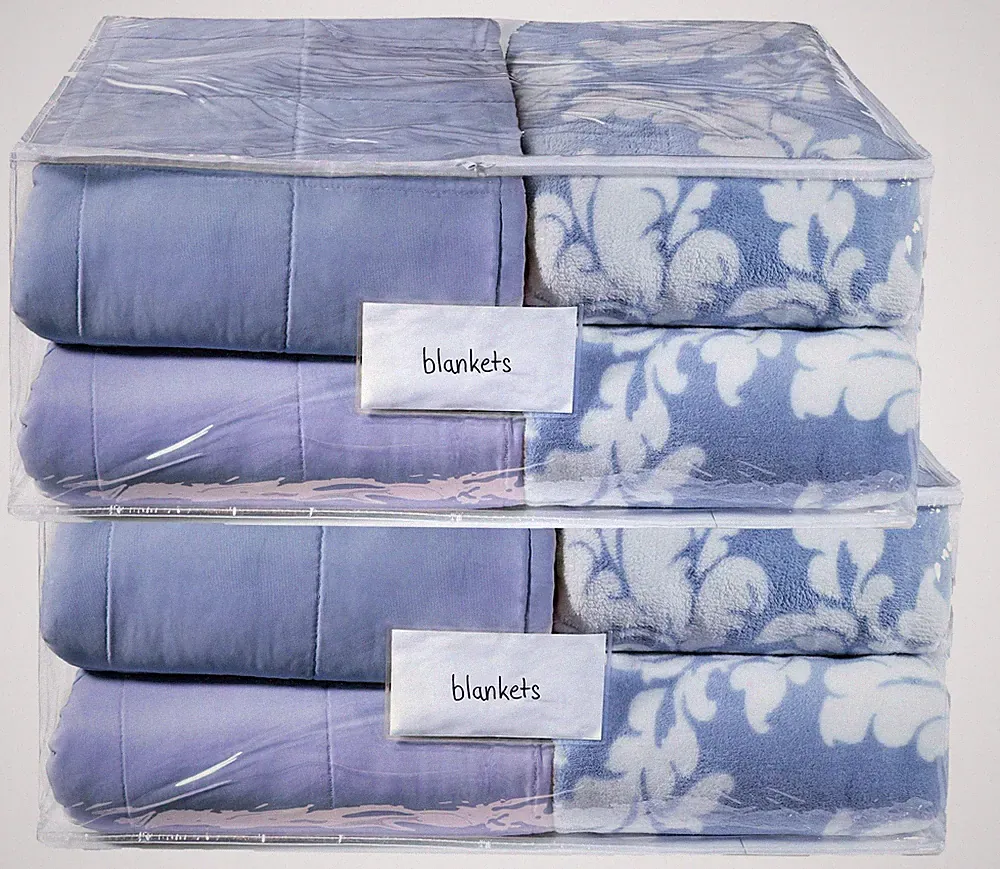 2 Pack Clear Vinyl Storage Bags, Zipper, Label Pocket, Comforters, Bedding, Set