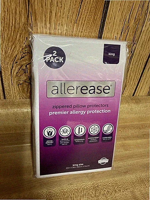 2 Pack King AllerEase Pillow Zippered Protectors Allergy Protection New