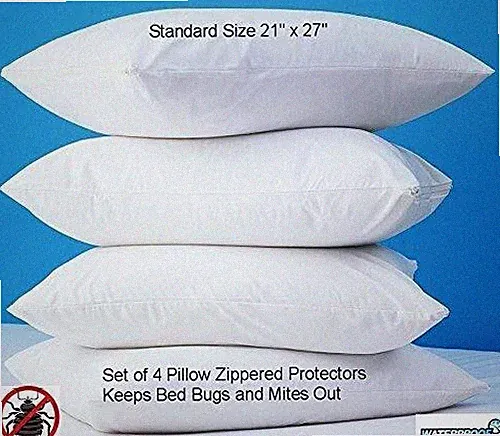 4 Deluxe Zippered Vinyl Pillow Covers Protects Against Bed Bugs Sanitary Home