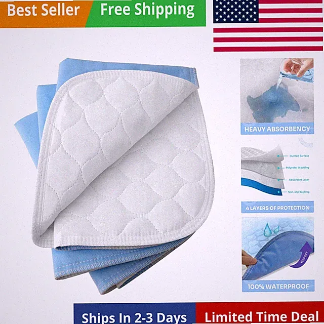 4-Layer Ultra Soft Quilted Bed Pads, 18" x 24" 3 Pack, Heavy Absorbency Under...