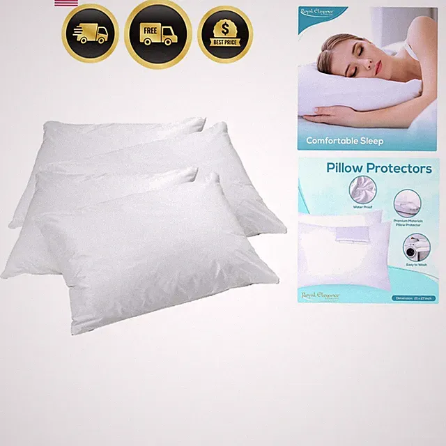 4-Pack Vinyl Pillow Protectors - Queen Size Zippered Pillow Covers - 100% Wat...