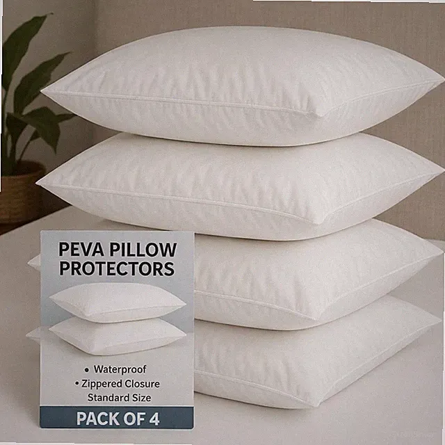 4 Pack Waterproof Pillow Protectors PEVA Zippered Standard Queen 20x30