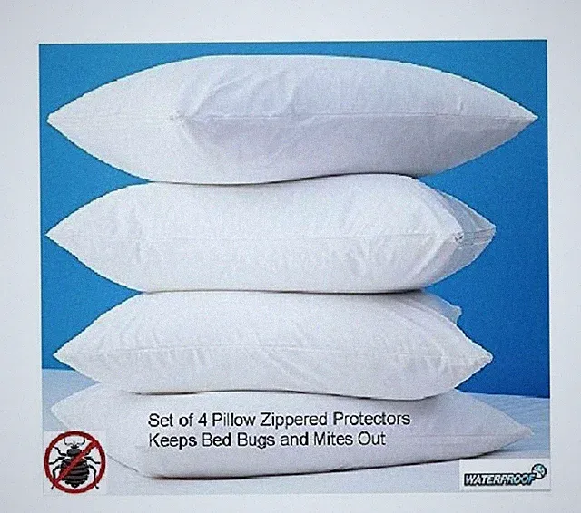 4 Pack Zippered Vinyl Pillow Covers Protects Against Bed Bugs & Dust Mites