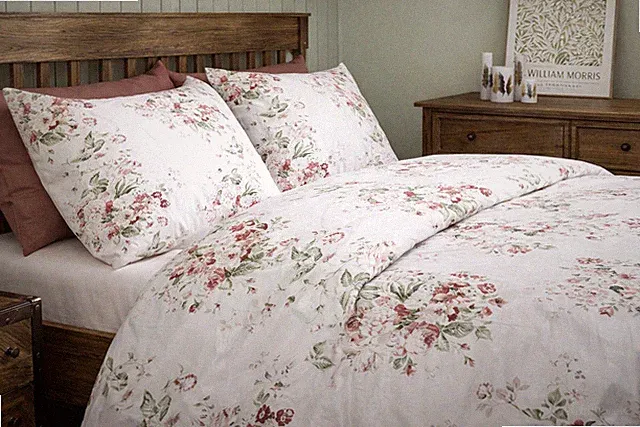 Cabbages & Roses QUEEN Floral Duvet Cover Set Constance Russet Shams White Pink