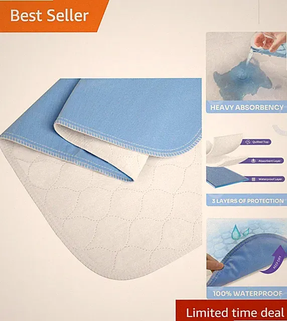 Heavy Absorbency Waterproof Bed Pads, 34"x52" - Washable Underpads for Comfort