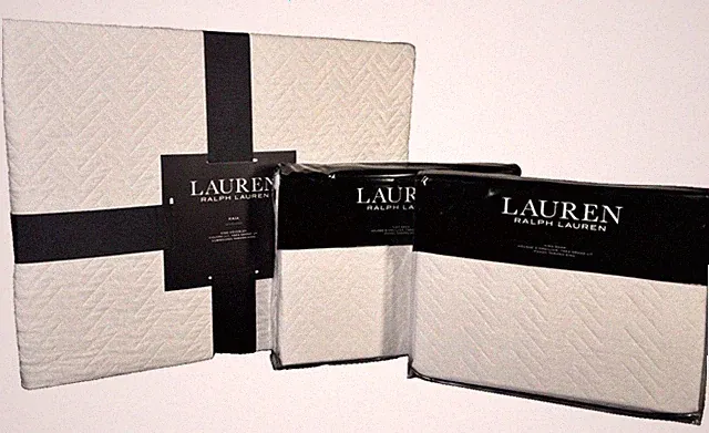 Lauren Ralph Lauren Kaia KING Coverlet Set White Textured Matelassé 3PC Shams