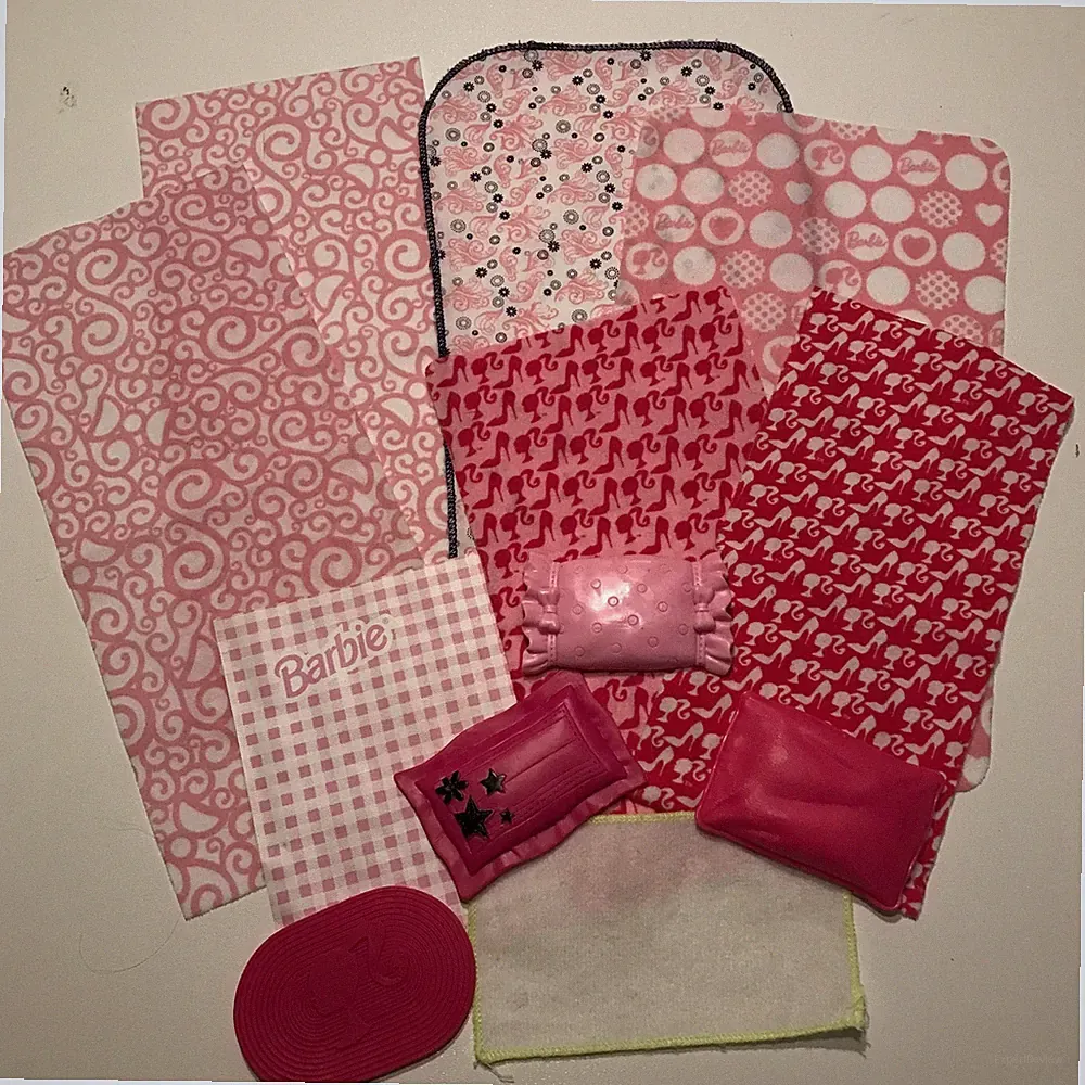 Mixed Lot Barbie Brand Logo Blankets Bedding Pillows Towel Vinyl Floor Cover
