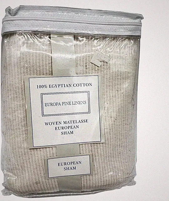 NEW Europa Fine Lines Natural Ribbed Woven Matelasse European Sham Beige Cotton