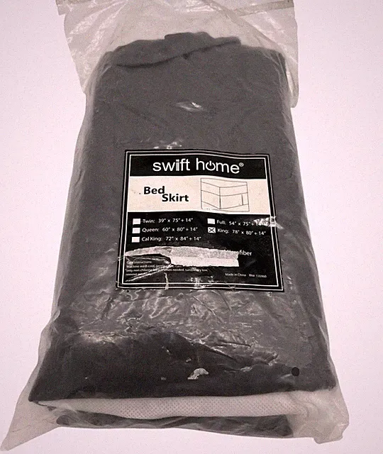 NEW Swift Home Easy Fit Basic Pleated Bed Skirt Bedding King Size Gray Classic