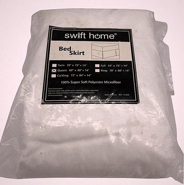 NEW Swift Home Easy Fit Pleated Bedskirt Queen Size White Bedding Microfiber
