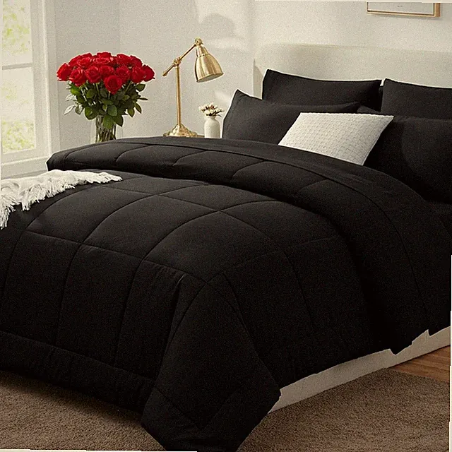 Queen Comforter Set Black, Pieces Bed in a Bag, Black Comforter Queen Size, All