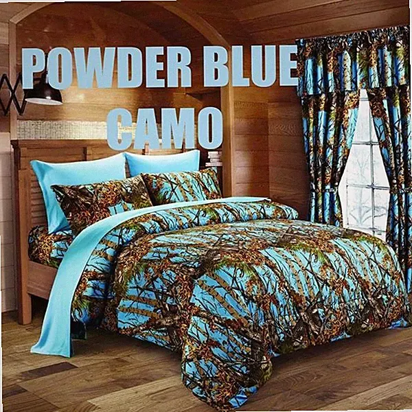 Queen size 1 piece Powder Blue Camo Comforter (No sheets or curtains)