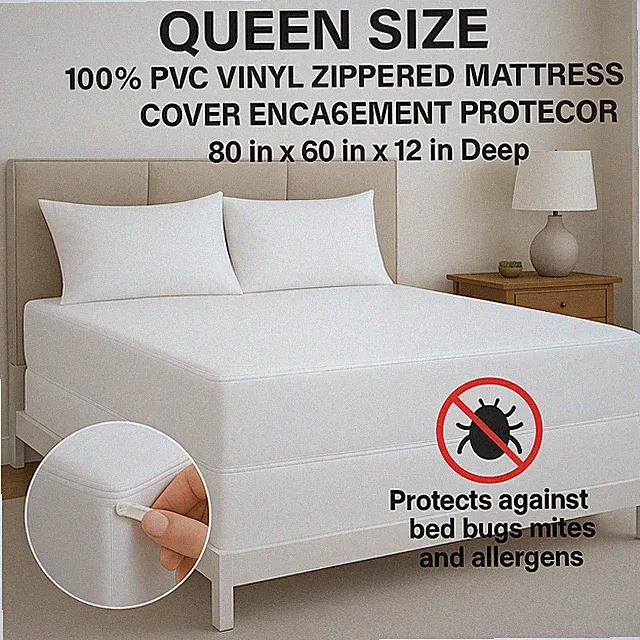 Queen Size Heavy Weight Vinyl Mattress Cover Zippered, Waterproof, 12" Deep
