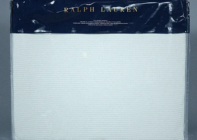 RALPH LAUREN AIDEN WHITE PARCHMENT 100% Cotton QUEEN Coverlet