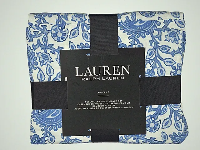 Ralph Lauren Arielle Floral Paisley FULL/QUEEN Duvet Cover Set Blue White Cotton