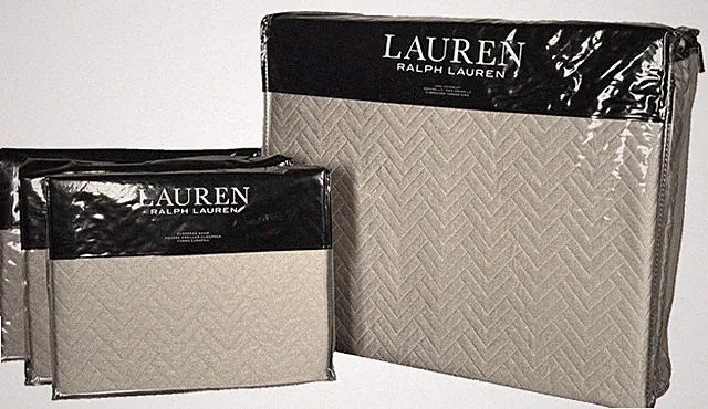 Ralph Lauren KAIA KING Coverlet Set Gray Sheen Chevron Matelassé Euro Shams 4 PC