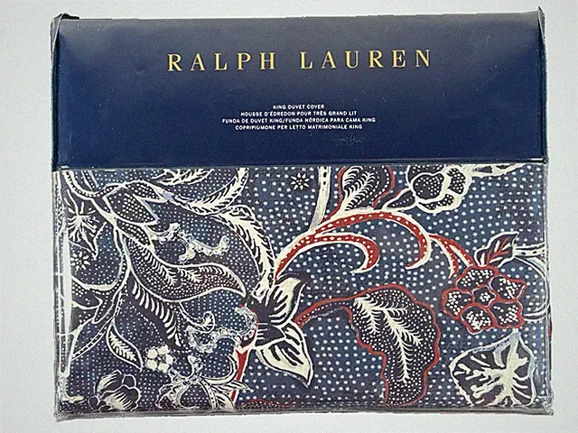 Ralph Lauren Mirabelle King Duvet Cover Navy Blue Floral Paisley Cotton Luxe