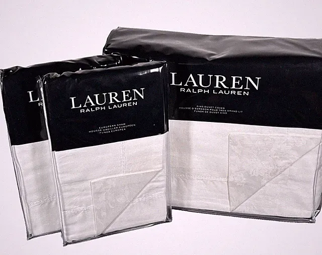 Ralph Lauren Mya King Duvet Cover Set Shams White Floral Jacquard Cotton Luxury