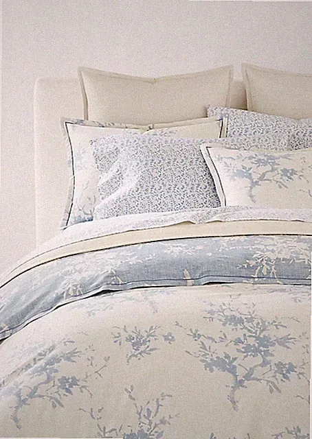 Ralph Lauren Reversible Eva Duvet Cover Set 3 Pc. Full/Queen Cream/Blue $385