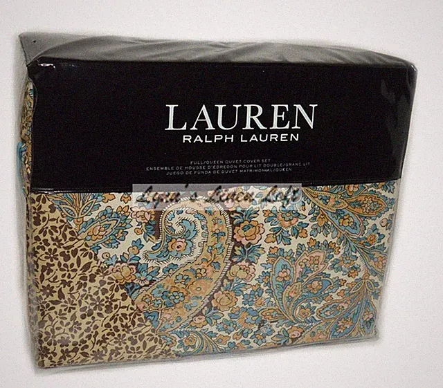 RALPH LAUREN Riley Paisley FULL/ QUEEN DUVET SET 3P Neutral Palette $300 Tan