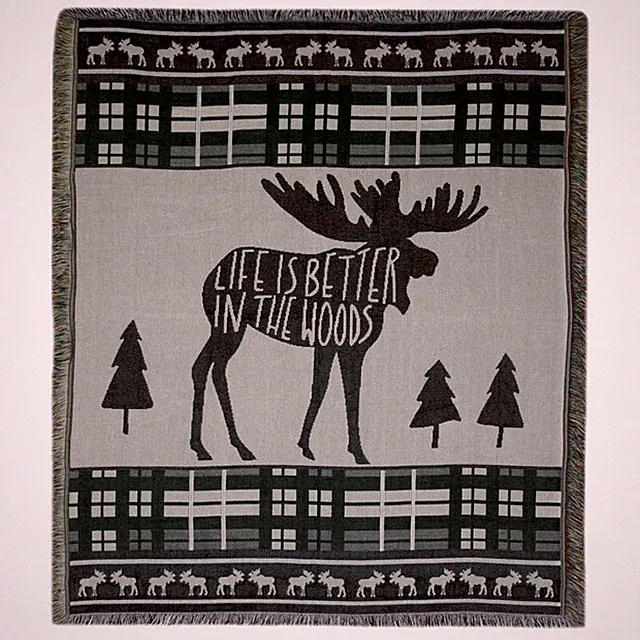Rivers Edge Products Rustic Tapestry Throw Blanket 50x60 Inch Moose