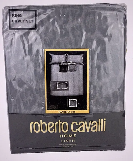 Roberto Cavalli KING Duvet Cover Set Gray Leopard Print Luxury Bedding