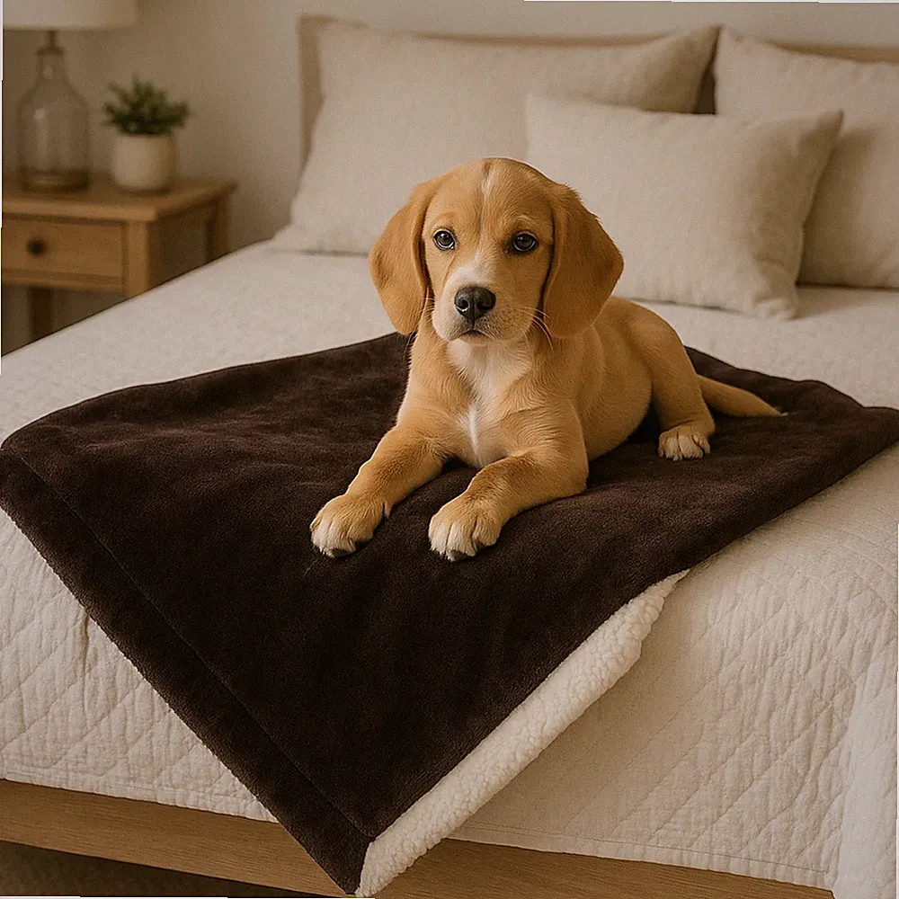 Solid Brown Fleece Throw Blanket 50 x 60 Warm Vinyl Zippered Bag Soft Sherpa