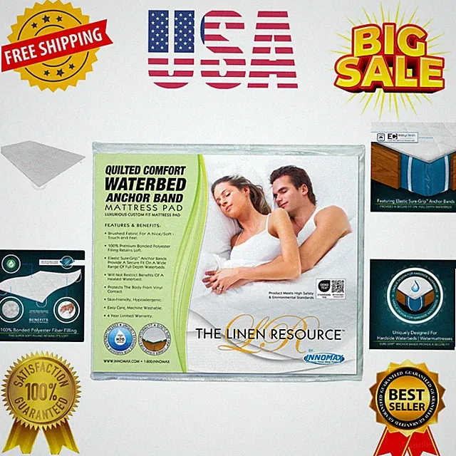 The Linen Resource Quilted Comfort Waterbed Anchor Band Custom Fit Mattress P...