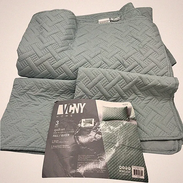 VCNY Home 3-Piece Nina Embossed Quilt Set Full/Queen Blue Textured Bedding