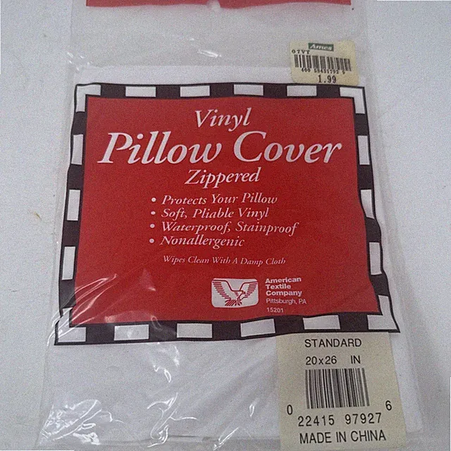 VTG 1970s NOS Vinyl Zippered Pillow Protector Cover White American Textile CO